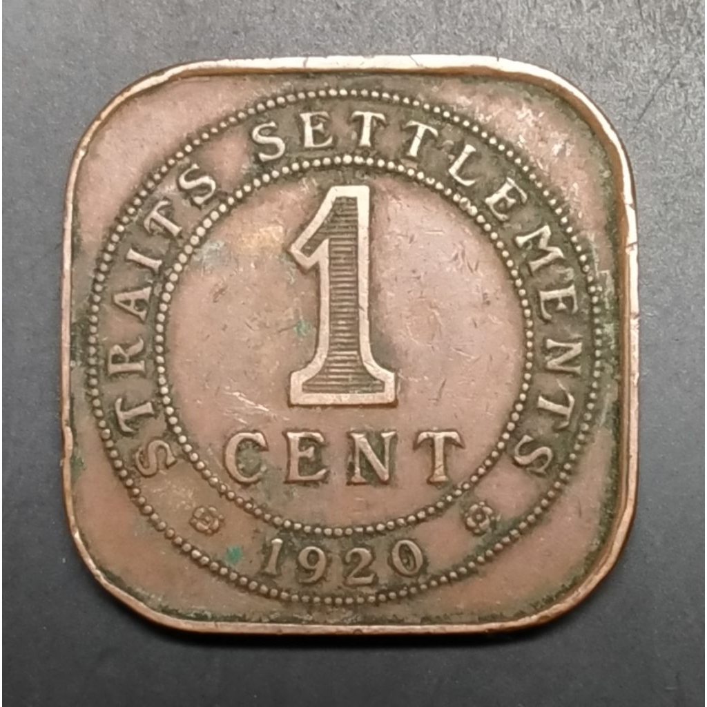 Koin Kuno Malaya Kotak 1 Cent Straits Settlement 1920 King George V kotak