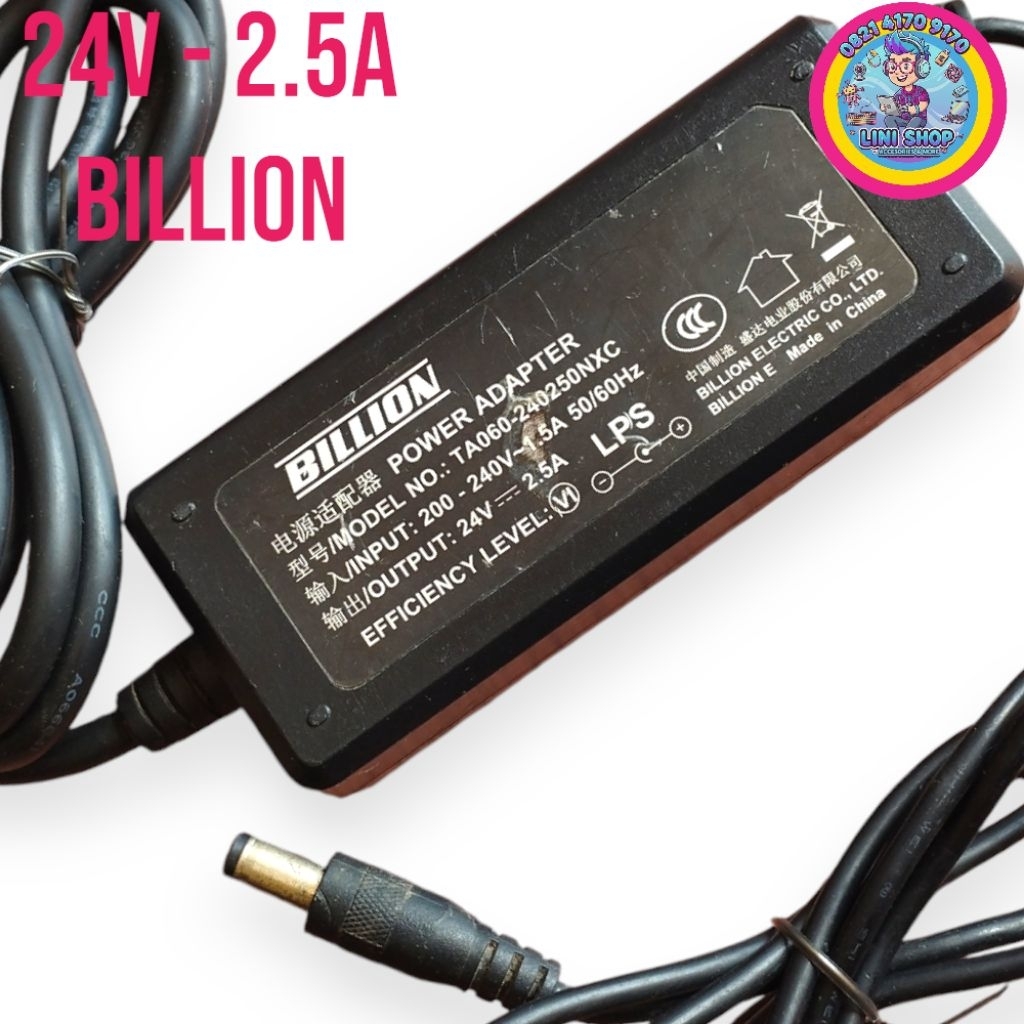 ADAPTOR CHARGER POWER 24V - 2.5A BILLION ORIGINAL bisa buat TV / MINI PC / MESIN ANTRIAN / MIKROTIK 