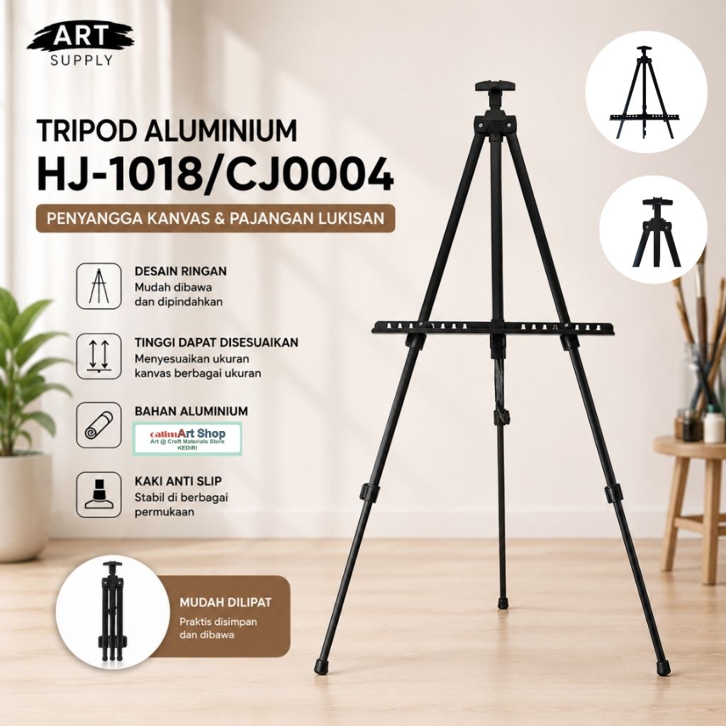 Tripod Aluminium Penyangga Kanvas Lukisan HJ-1018 / CJ0004 Adjustable Foldable Easel Stand