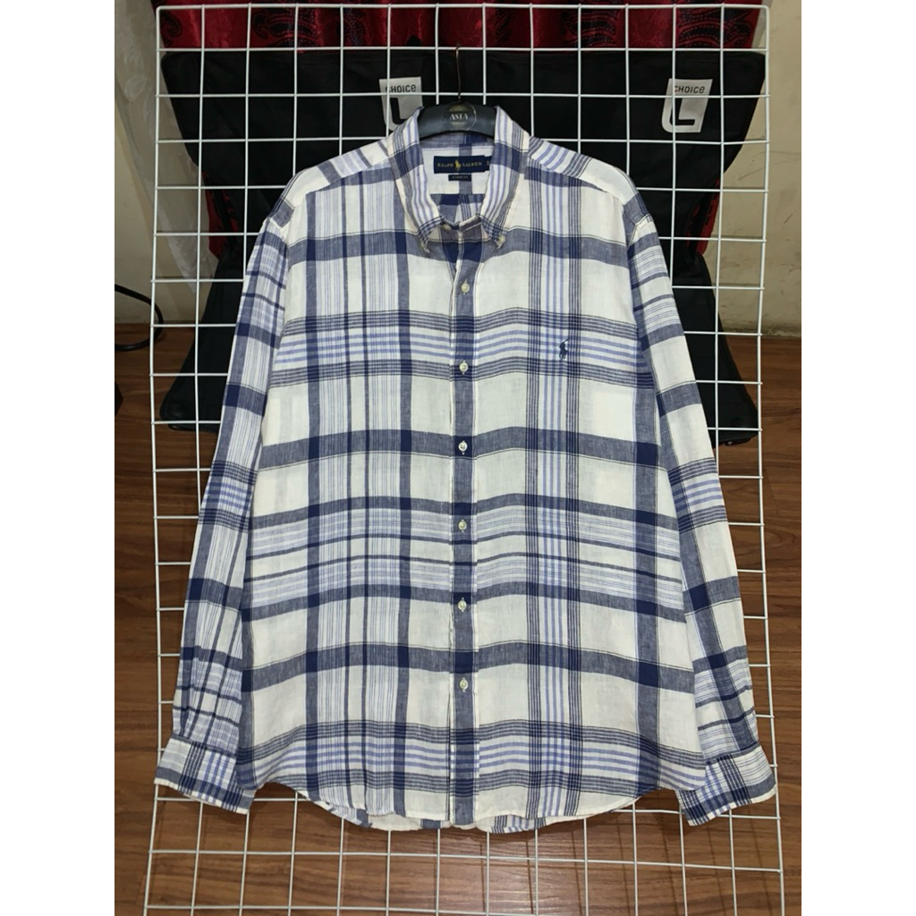 kemeja pria Ralph Lauren linen lengan panjang size 2XL preloved rl.7.1