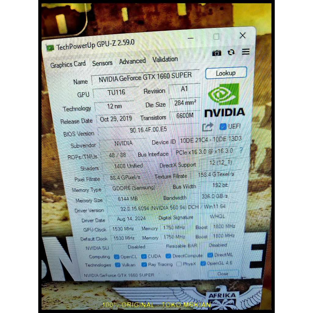 VGA Arktek GTX1660 Super 6GB GTX 1660 GDDR6 Nvidia Geforce DDR6 1660