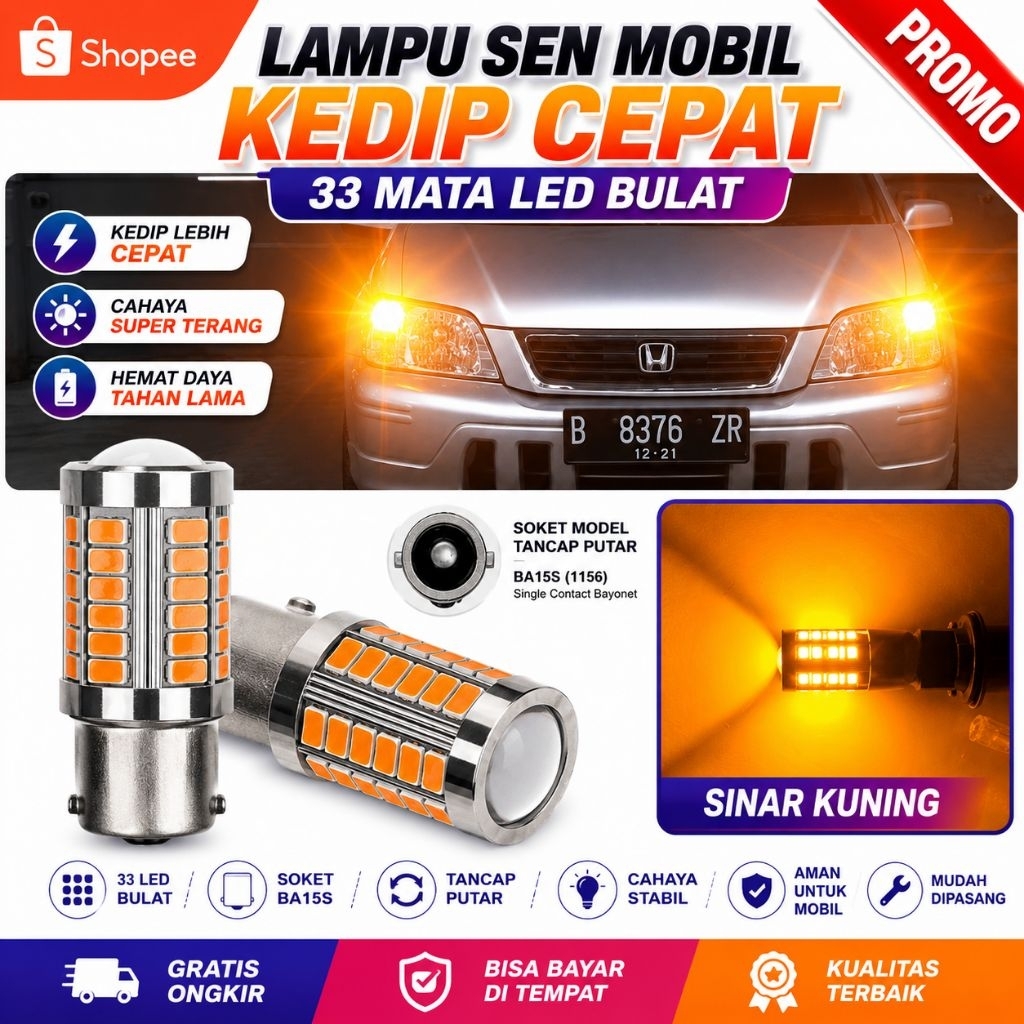 LAMPU ATRET & SEN SEIN RETING KEDIP CEPAT MOBIL LED BA15S BAU15S 33 MATA CANBUS DAJJAL : AGYA AVANZA