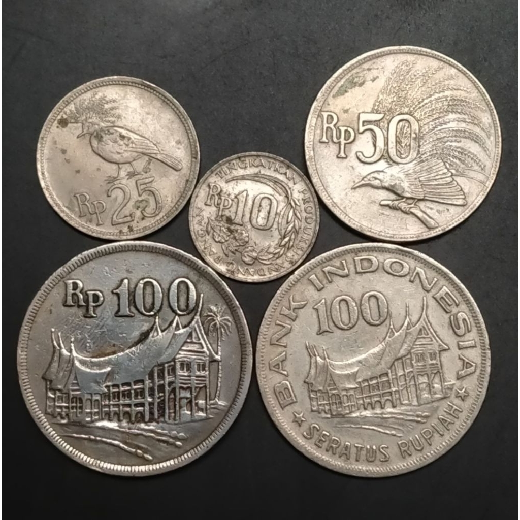 Koin Kuno Indonesia set lengkap nikel tahun 1971-1978 5 keping 10 25 50 100 100 rupiah