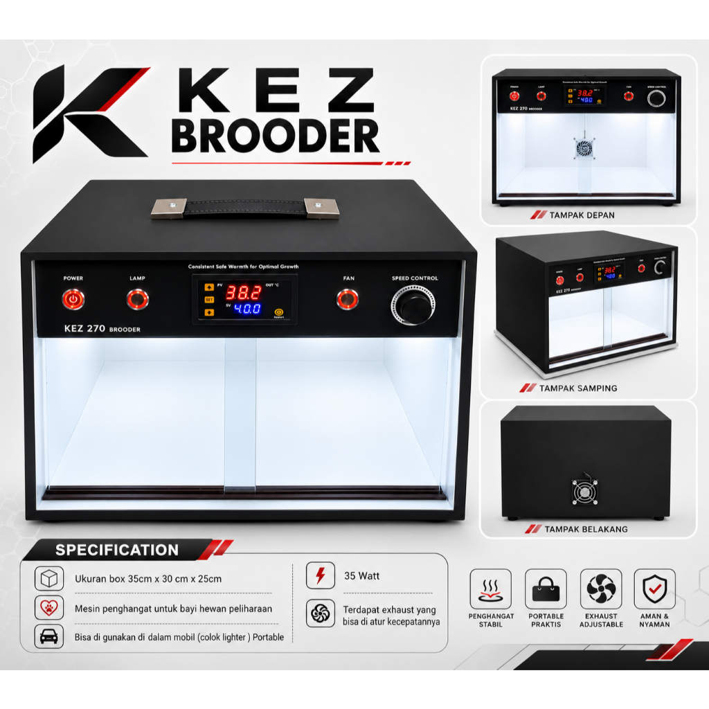 KEZ 270 Brooder Portable 35W Mesin Penghangat Bayi Hewan Inkubator Anak Kucing Anjing Kelinci Hamste