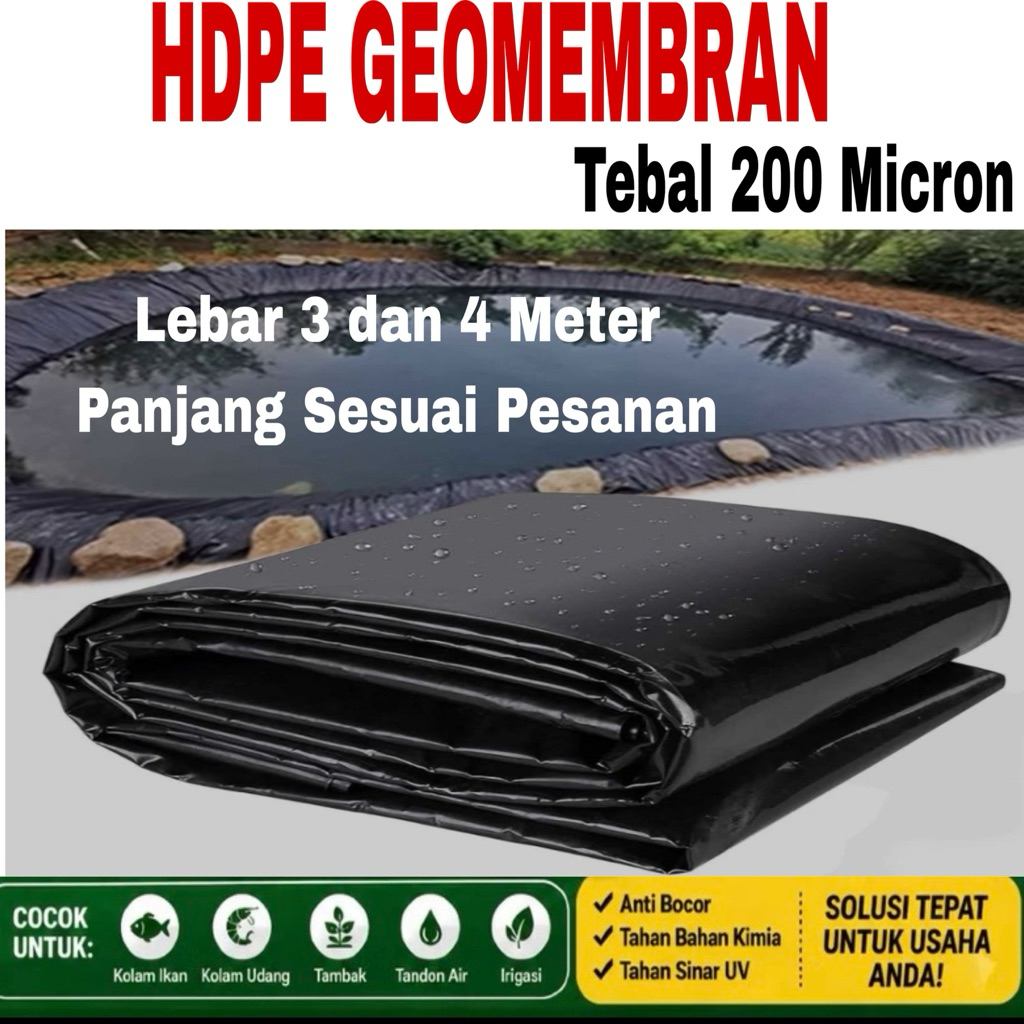 Geomembran HDPE lebar 3 & 4 Meter Tebal 200 Micron ( kolam ikan )