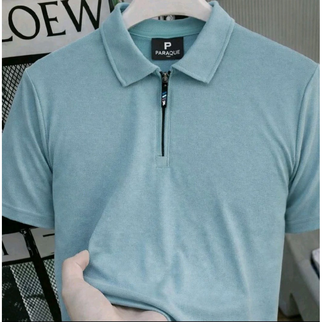 Kaos Polo Shirt Pria Polos Zipper Kerah Katun Lengan Pendek