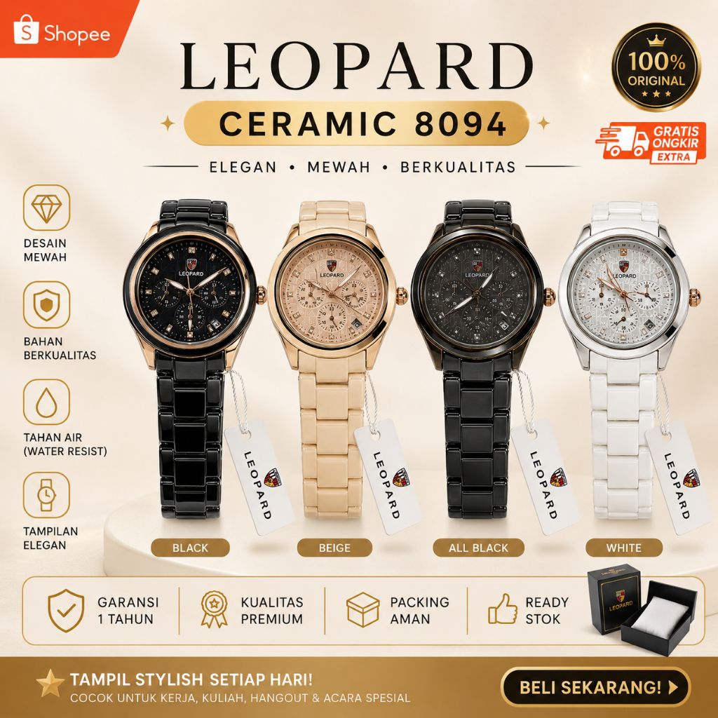Jam Tangan Leopard Rantai Keramik 8094