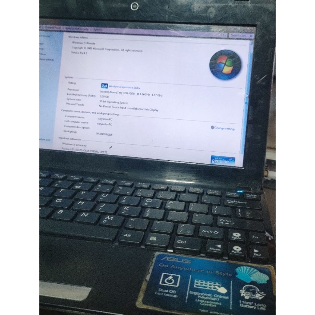 notebook Asus eepc bekas