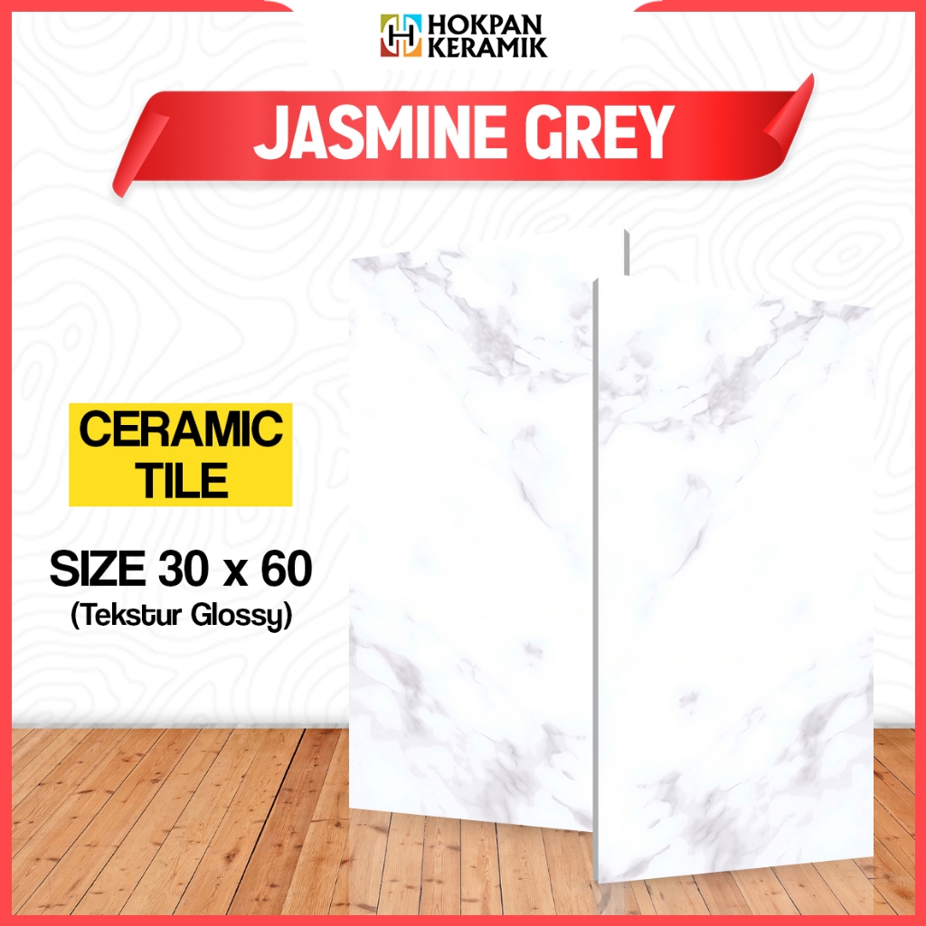 Keramik Dinding Motif Jasmine Grey Ukuran 30x60 Glossy - Hokpan Keramik