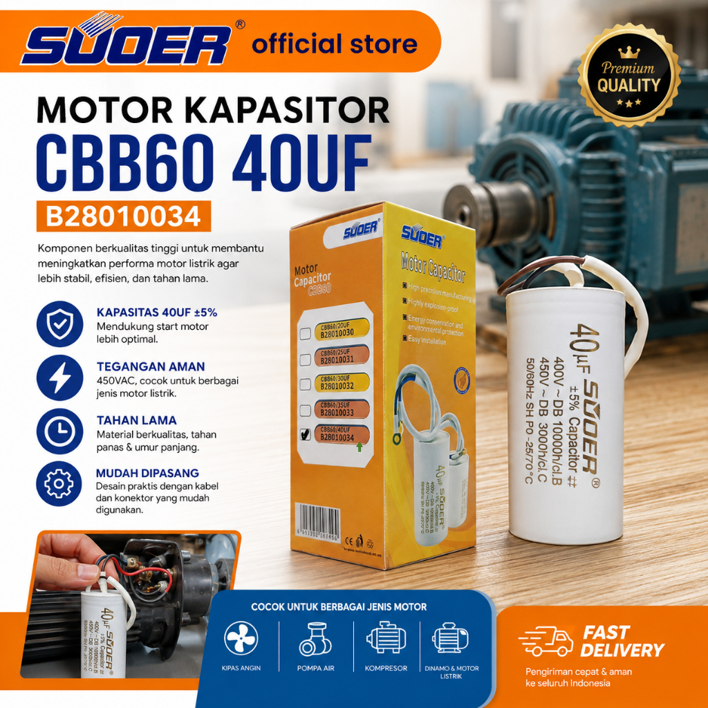 SUOER MOTOR KAPASITOR CBB60 40UF