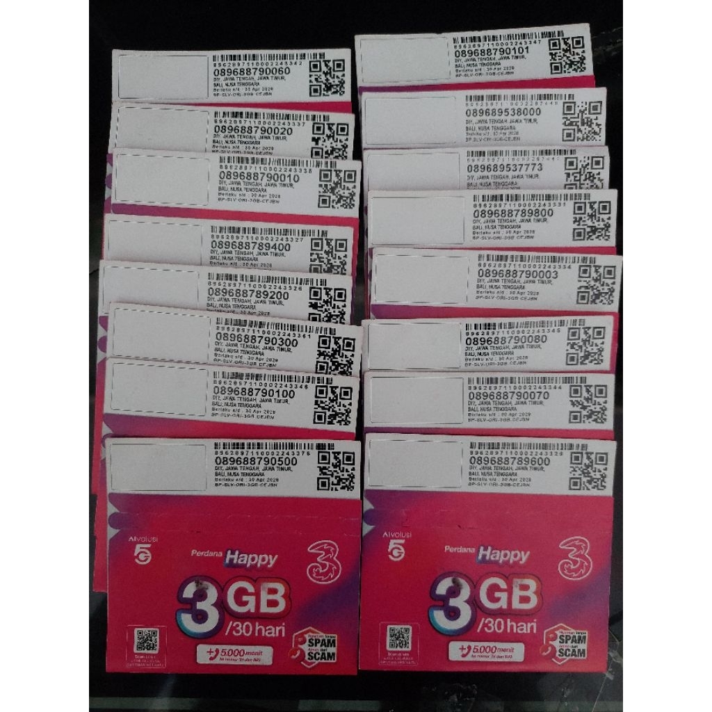PERDANA  Kartu Tri no cantik Nocan THREE  HAPPY 3GB  KUOTA NASIONAL  TRI 3 KARTU 3