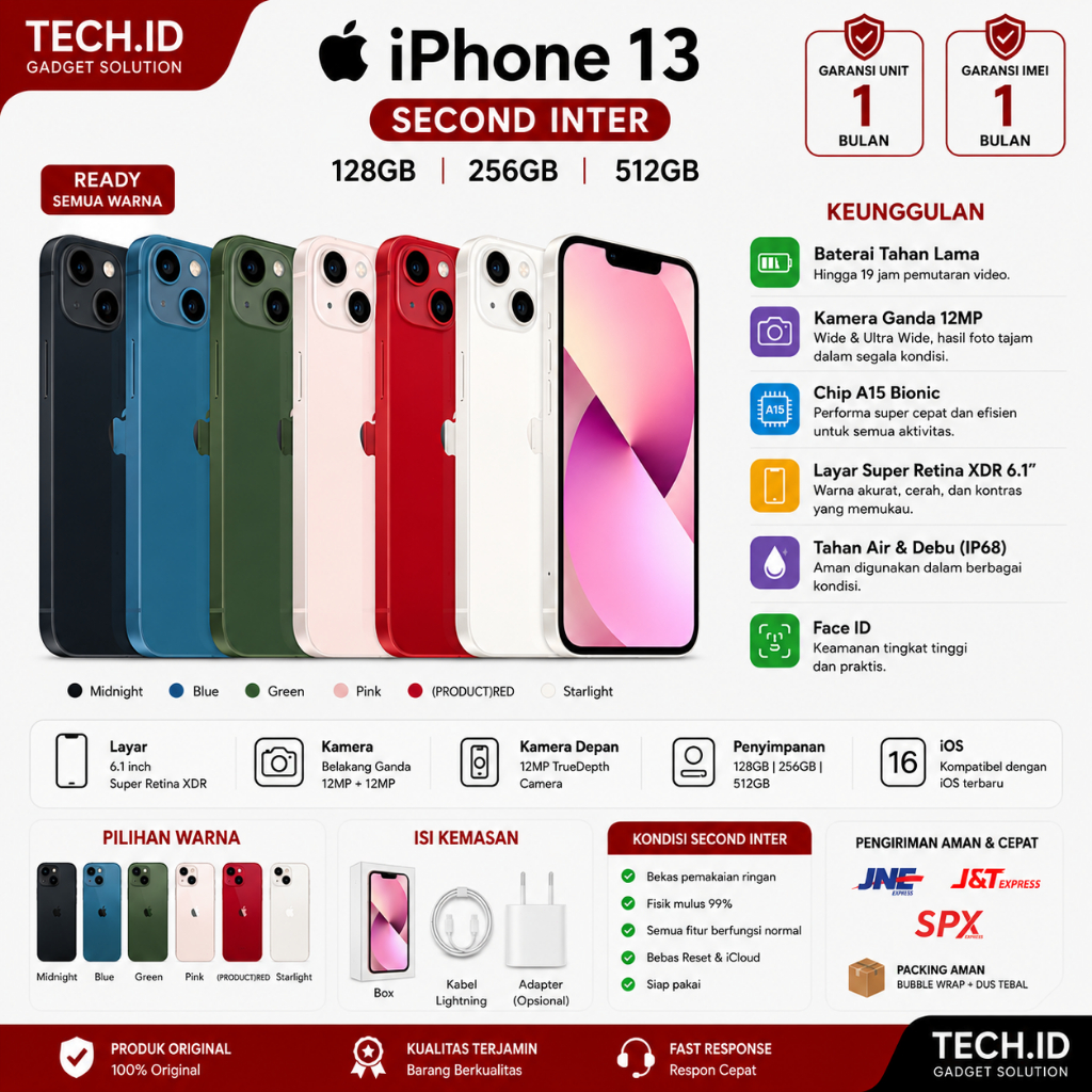 iPhone 13 Second ALL OPP Original Like New Mulus Asuransi Bekas Original 100% Fullset Apple