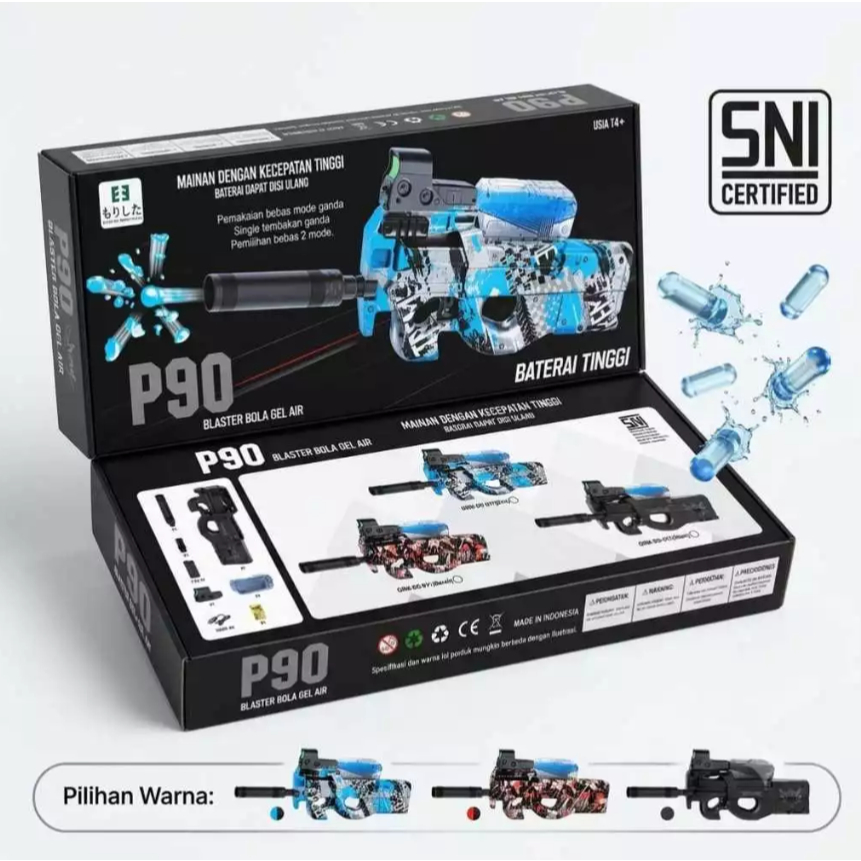 Blaster Anak P90 Medium Biru - Mainan Peluru Bola Gel Air Aman Digunakan - P90 Medium - Biru