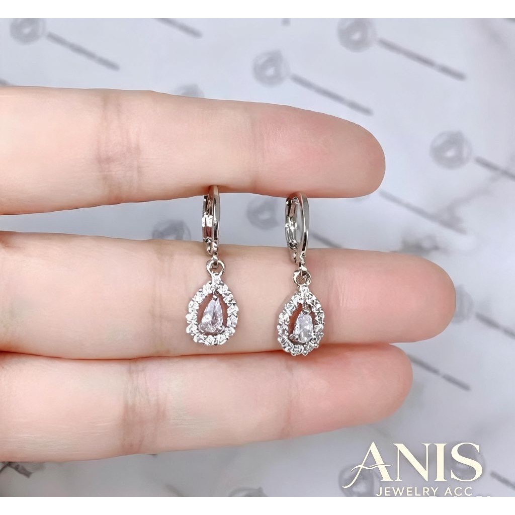 Anting Perak Asli Silver 925 Anting Hoop Gantung Model Tetes Air Mewah- Anting Wanita