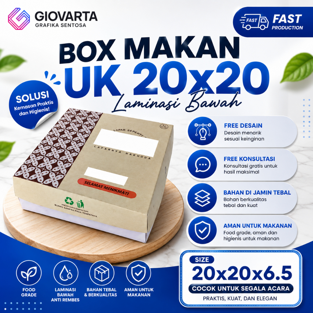 Box Makanan / Paper Box / Lunch Box Paper  Custom Desain Ukuran 20x20 Laminasi Bawah