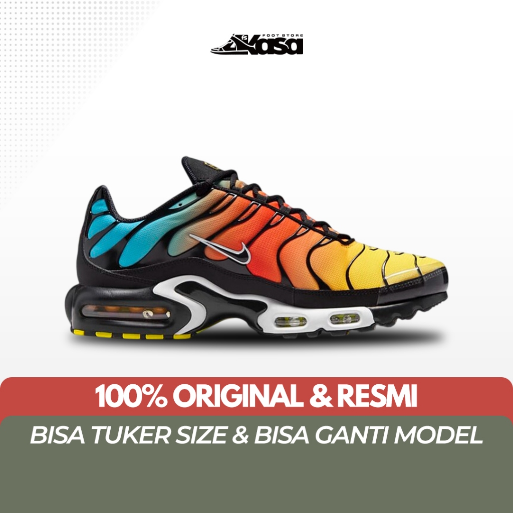 Sepatu Sneakers Pria Air Max Plus TN Tropical Gradient Black Baltic Blue Safety Orange