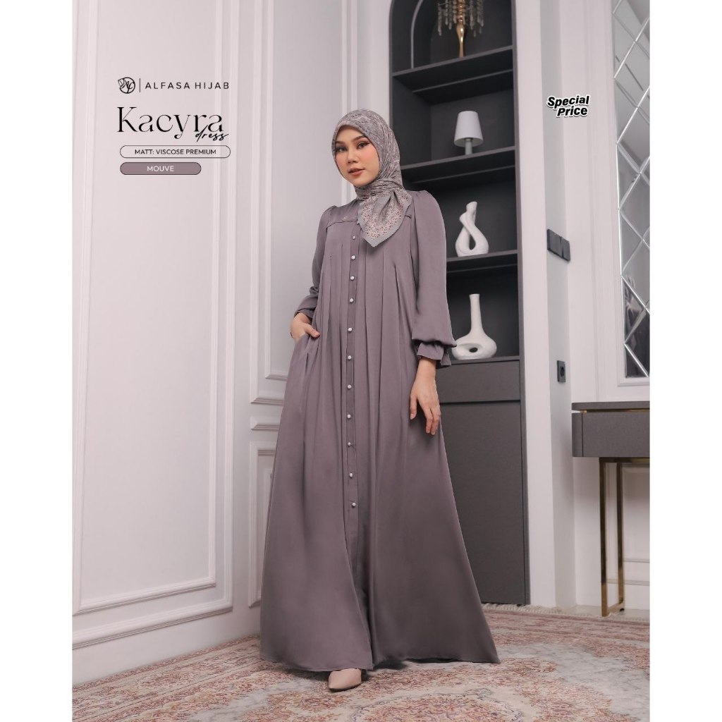 GAMIS WANITA KEKINIAN POLOS KACYRA DRESS VISCOSE PREMIUM - Alfasa Hijab