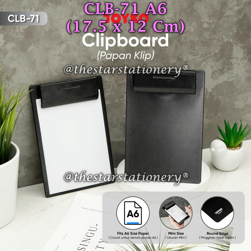 (1 Biji) GROSIR Clipboard Mini JOYKO CLB-71 A6 ~ Clipboard Papan Jalan Alas Klip CLB-71 A6 (1 Biji)