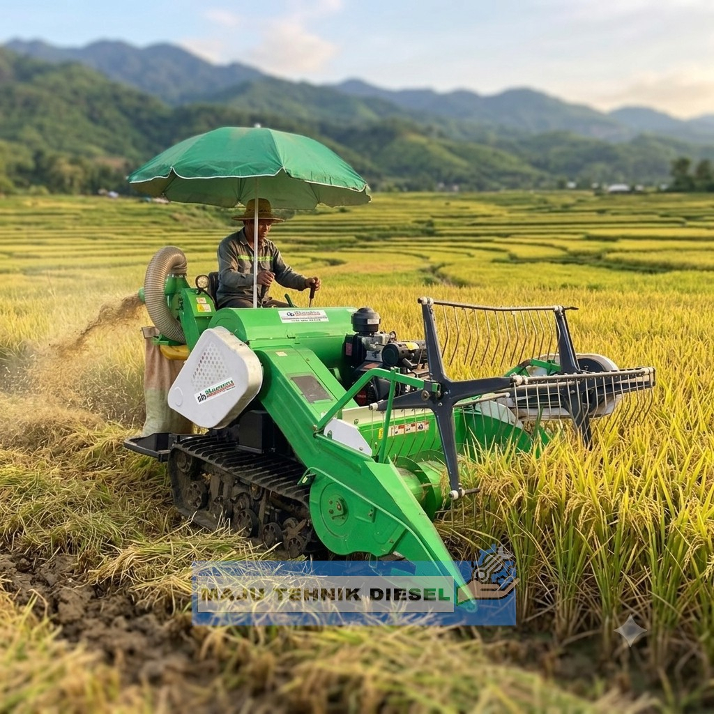 Mesin Pemotong Pemanen Padi MAHKOTA MCH-1012 DE Combine Harvester + Mesin Diesel