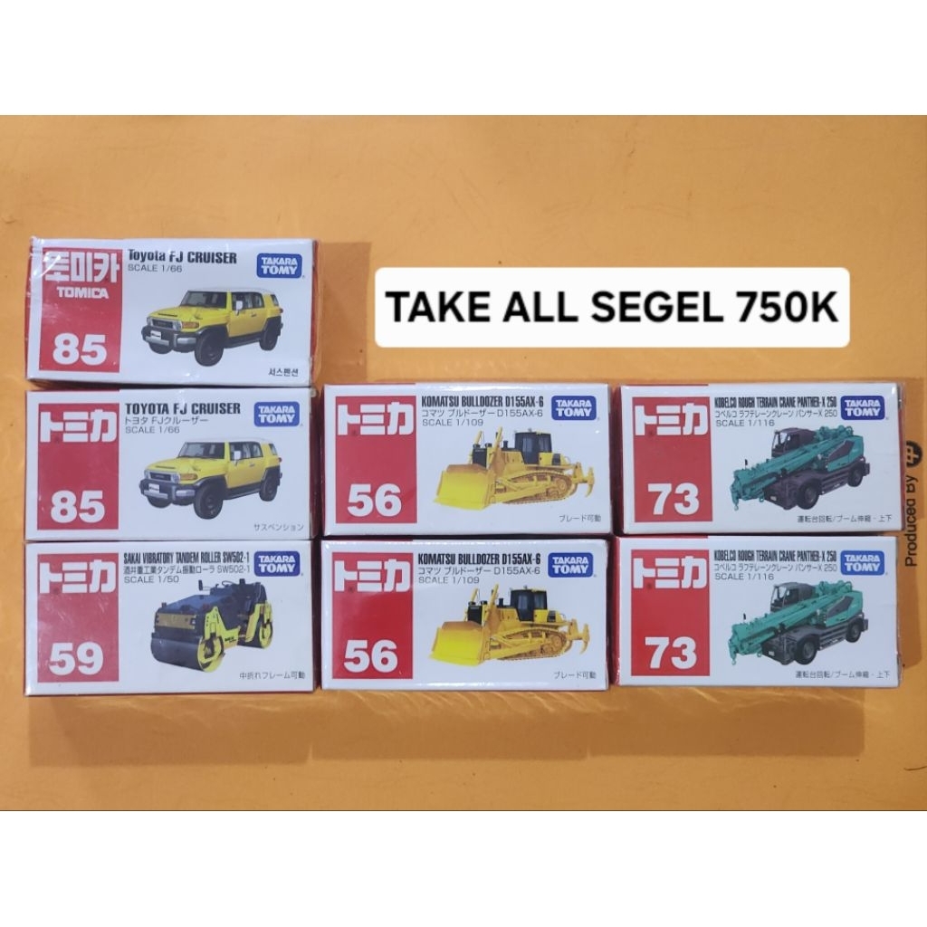 ‼️TAKE ALL SEGEL‼️ 7 PCS TOMICA REGULER (TOYOTA FJ CRUISER, SAKAI VIBRATORY TANDEM ROLLER SW502-1, K