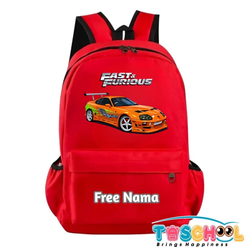 TAS RANSEL ANAK GAMBAR MOBIL FAST &  FURIOUS FREE NAMA