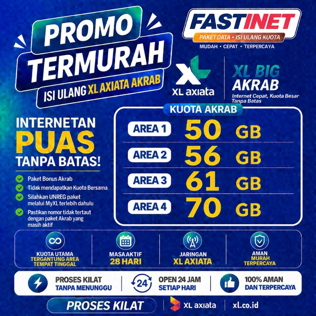 ISI ULANG KUOTA XL AKRAB 50GB|70GB PROSES KILIAT