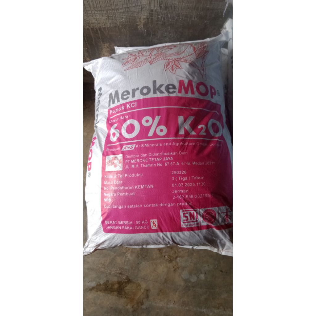 KCl MerokeMOP Pupuk KCl 60% K2O 50 Kg SNI, Produksi Jerman, original Kemasan pabrik