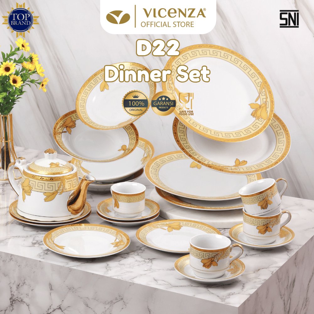 Vicenza Dinner Set Perangkat Makan Piring Gelas D22 Motif