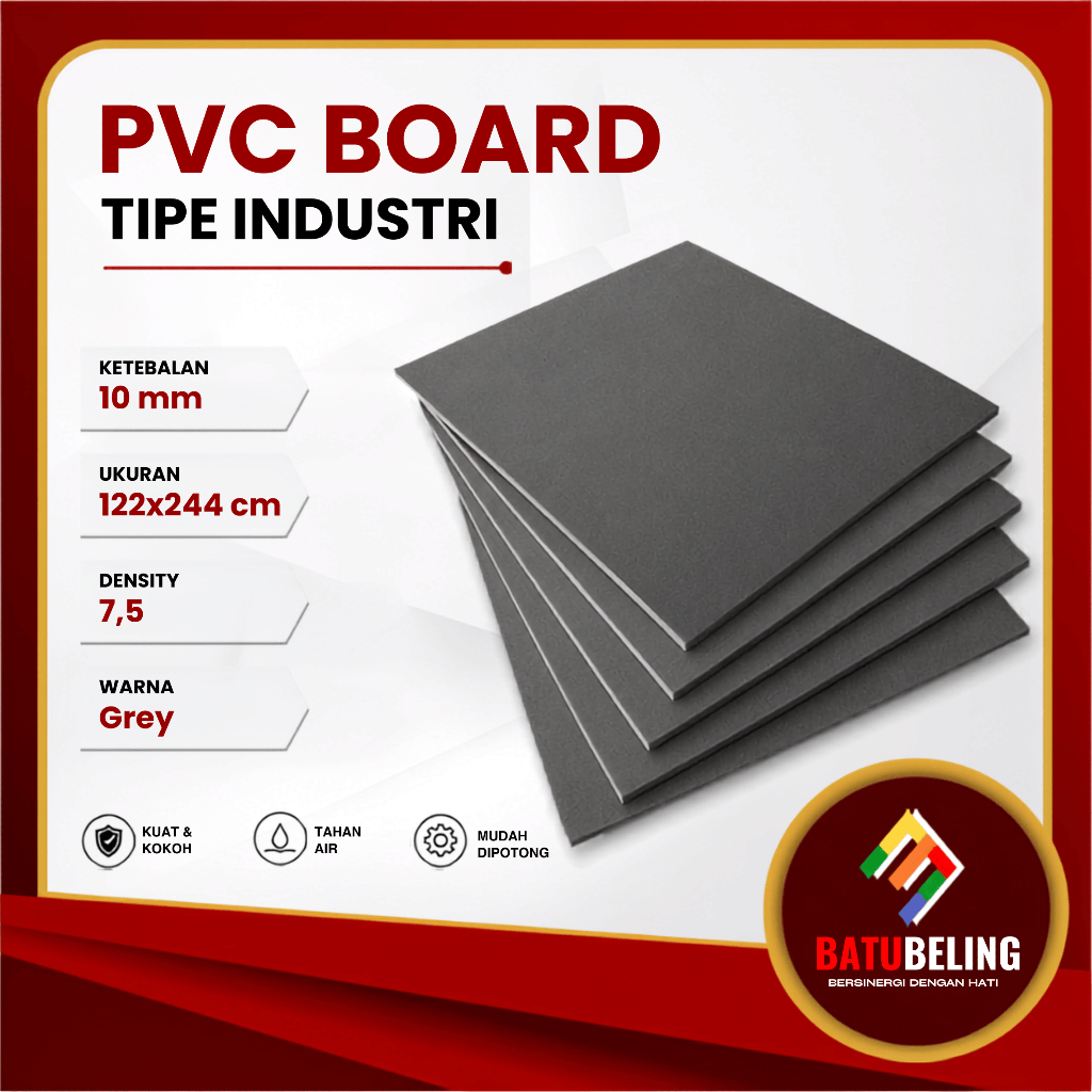 PVC Board 10mm Abu Abu Ukuran 122 x 244 cm Papan Triplek Industri Density 7.5