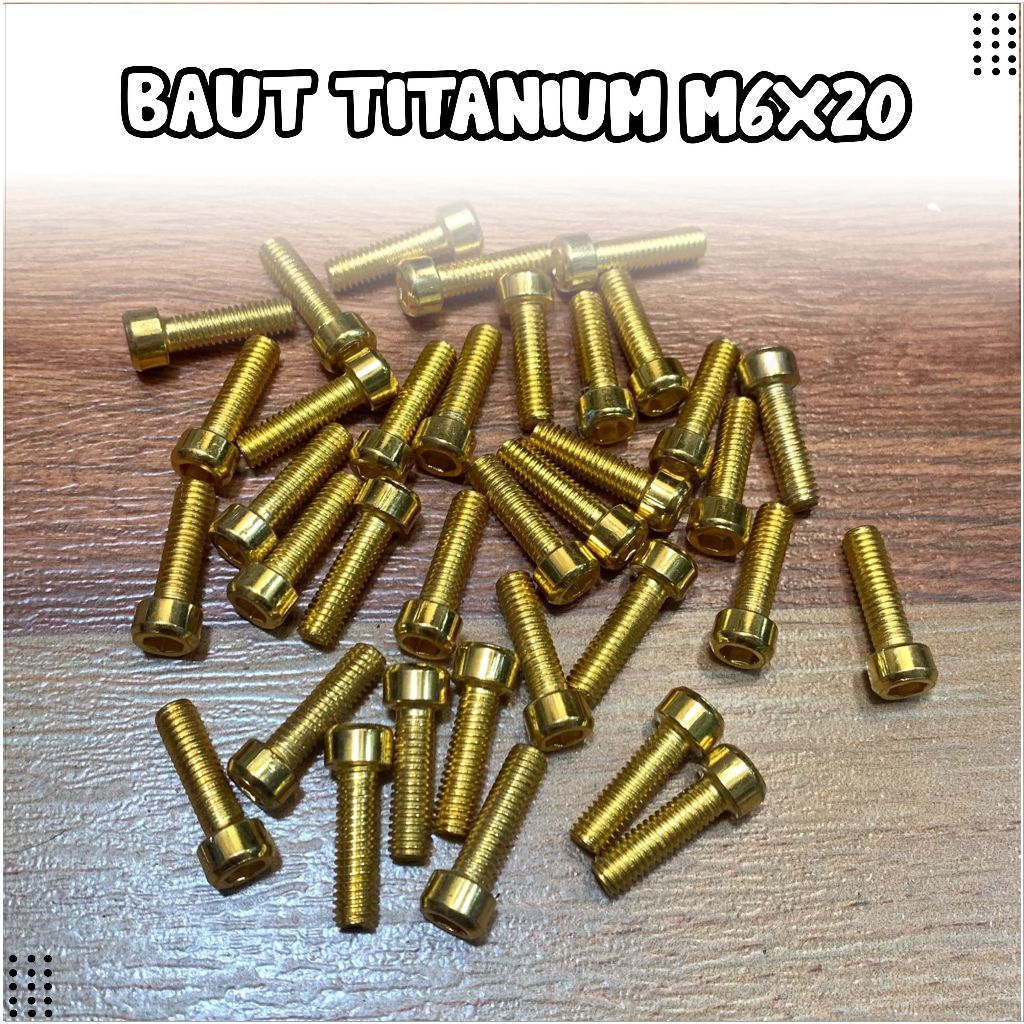 Baut Titanium M6X20 Warna Gold Drat 10 Panjang 2 cm CapCipCup