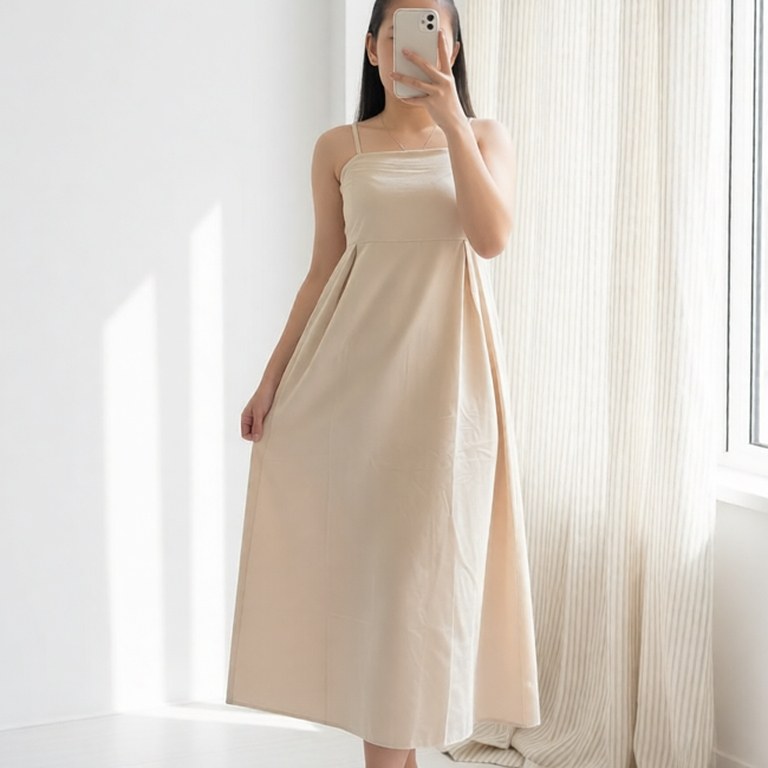 Katun PREMIUM ( Putih ) Polyn Maxi Dress Sleeveless Korean Style Casual Minimalis Summer Layered Inn