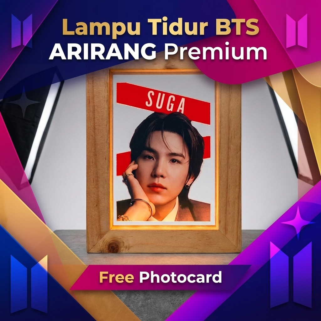 Lampu Tidur LED BTS Estetik Lampu Meja Bingkai Kayu Minimalis Dekorasi Kamar Kpop Merch 12x16cm Suga