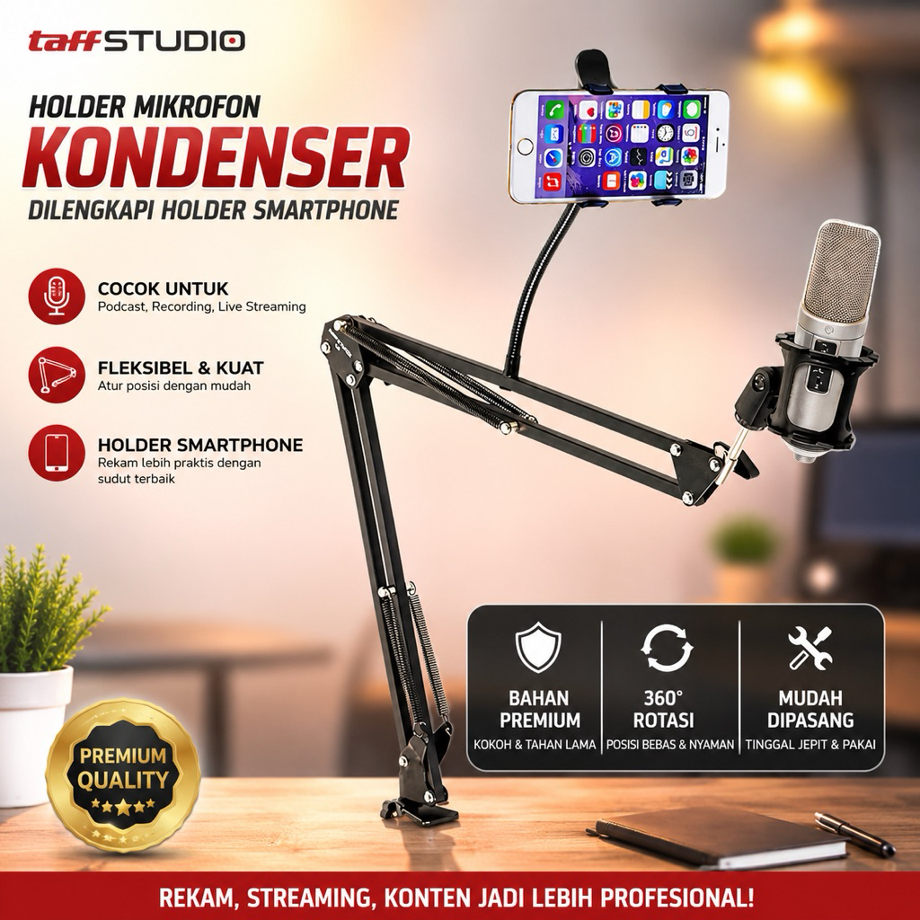 Lazypod D6 Standing Microphone Stand Tripod Mic Boom Scissor Arm Penyangga Hp Mikrofon Arm Lazypod H