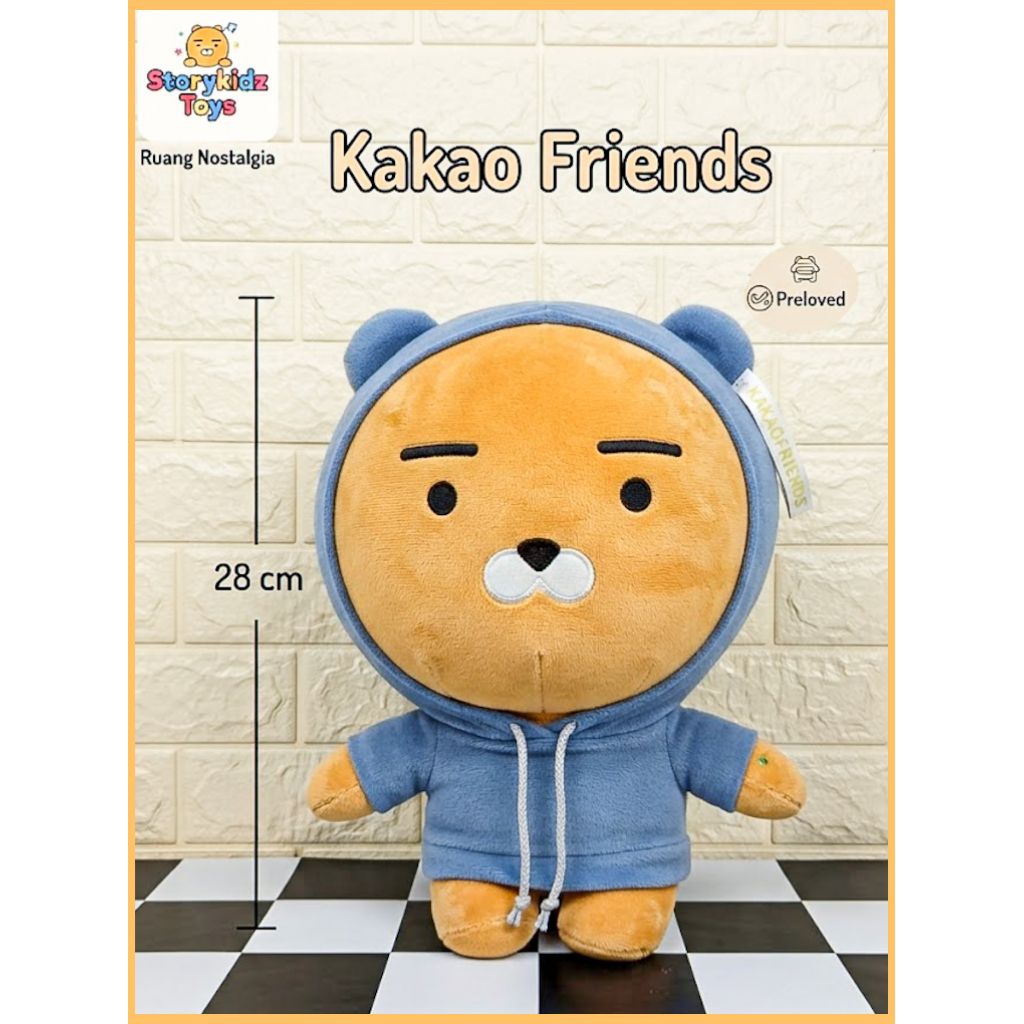 Boneka Ryan Kakao Friends Original Hoodie Biru Blue Plush Toy 28cm StoryKidz Toys