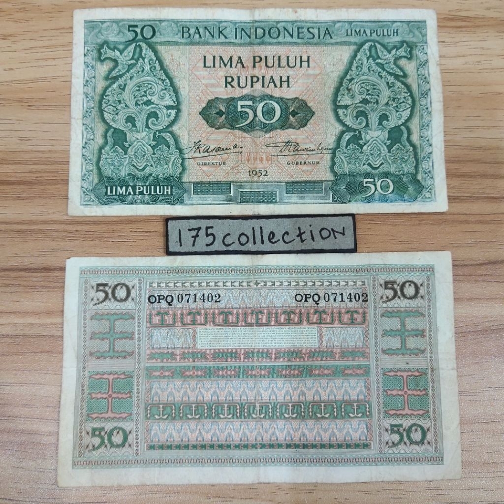 Uang Kertas Kuno Indonesia 50 Rupiah Seri Budaya Tahun 1952 Asli