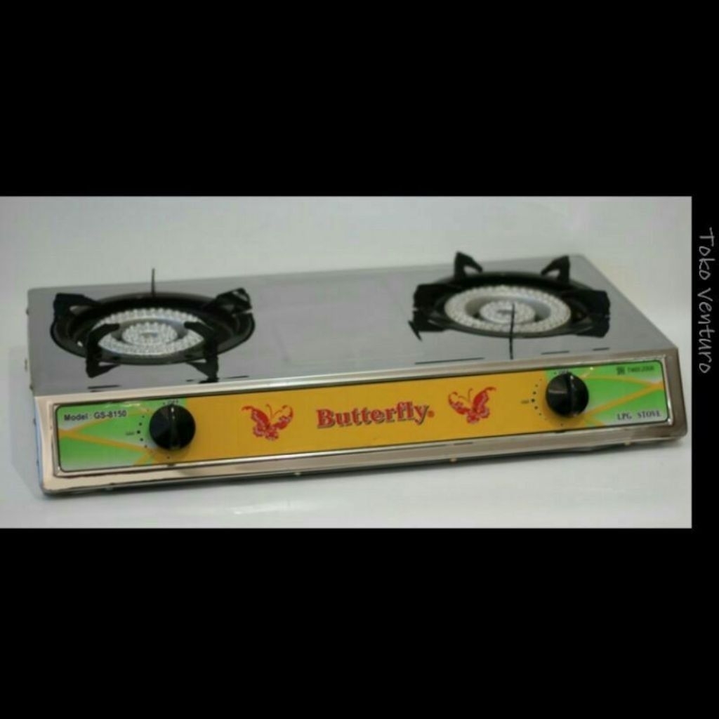 Kompor stainless  2 Tungku Butterfly GS-8150 dengan Burner Cast Iron Tebal