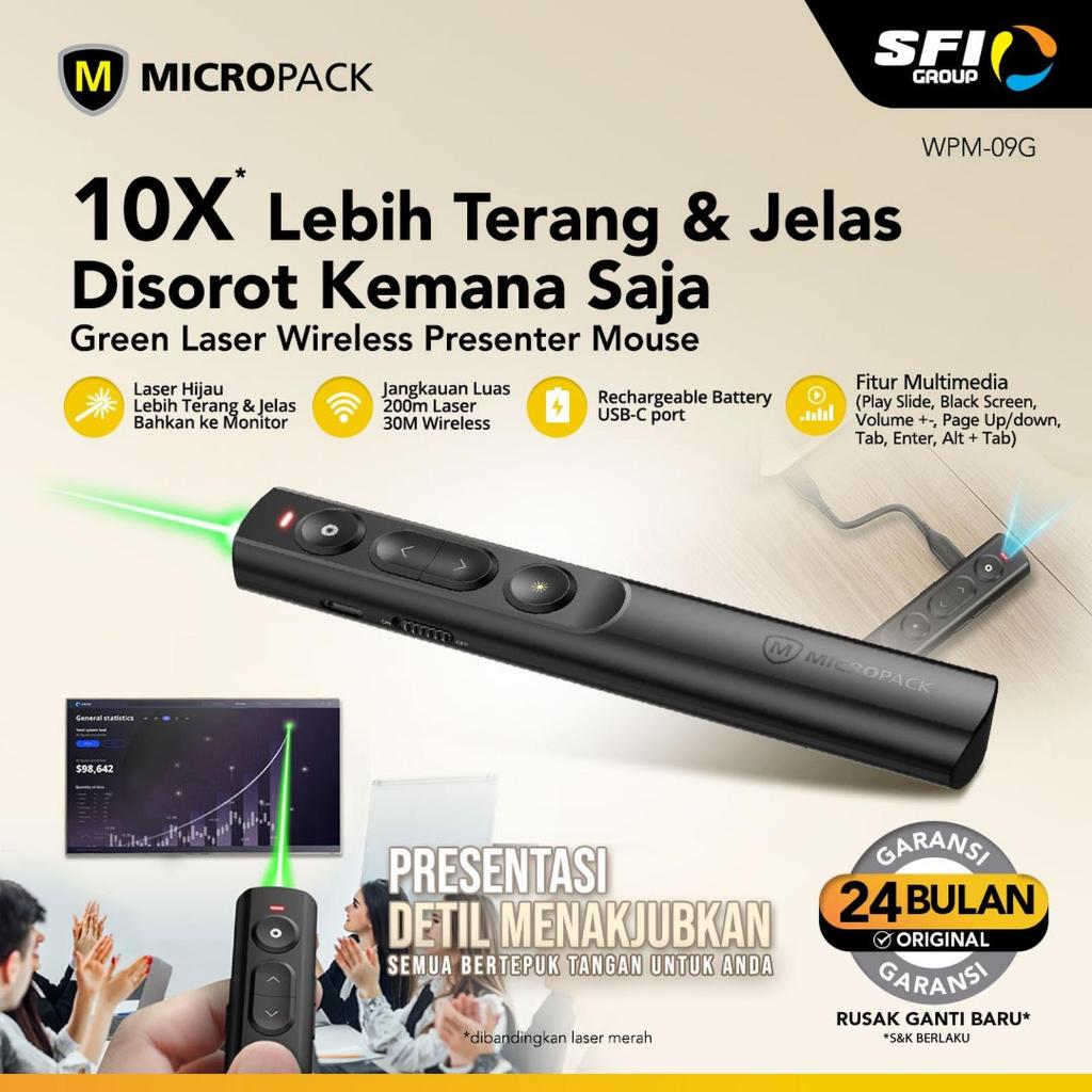 Micropack WPM09G - Wireless Presenter Pointer Lite - Green Laser - 200 Meter Laser Range - Multimedi