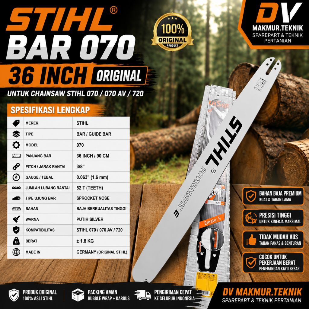 Bar Chainsaw Stihl 36 inch 52 mata.Bar Senso Sinso Besar MS 070 Stihl 36 inch 52T ORIGINAL
