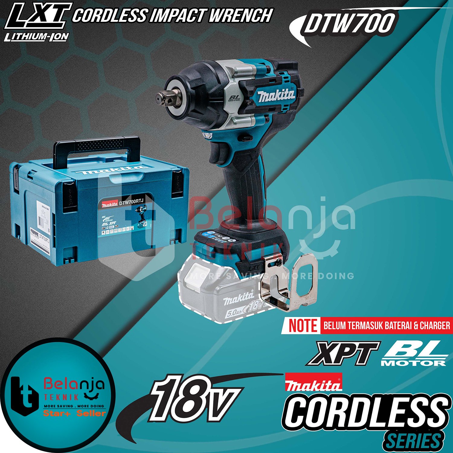 Impact Wrench Baterai MAKITA DTW700Z Cordless Brushless 1/2 Inch 18V DTW700