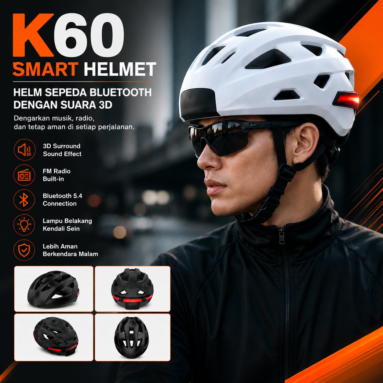VICLOOK K60 Smart Helmet Helm Sepeda Bluetooth 5.4 Lampu Sein LED FM Radio Cycling Helmet