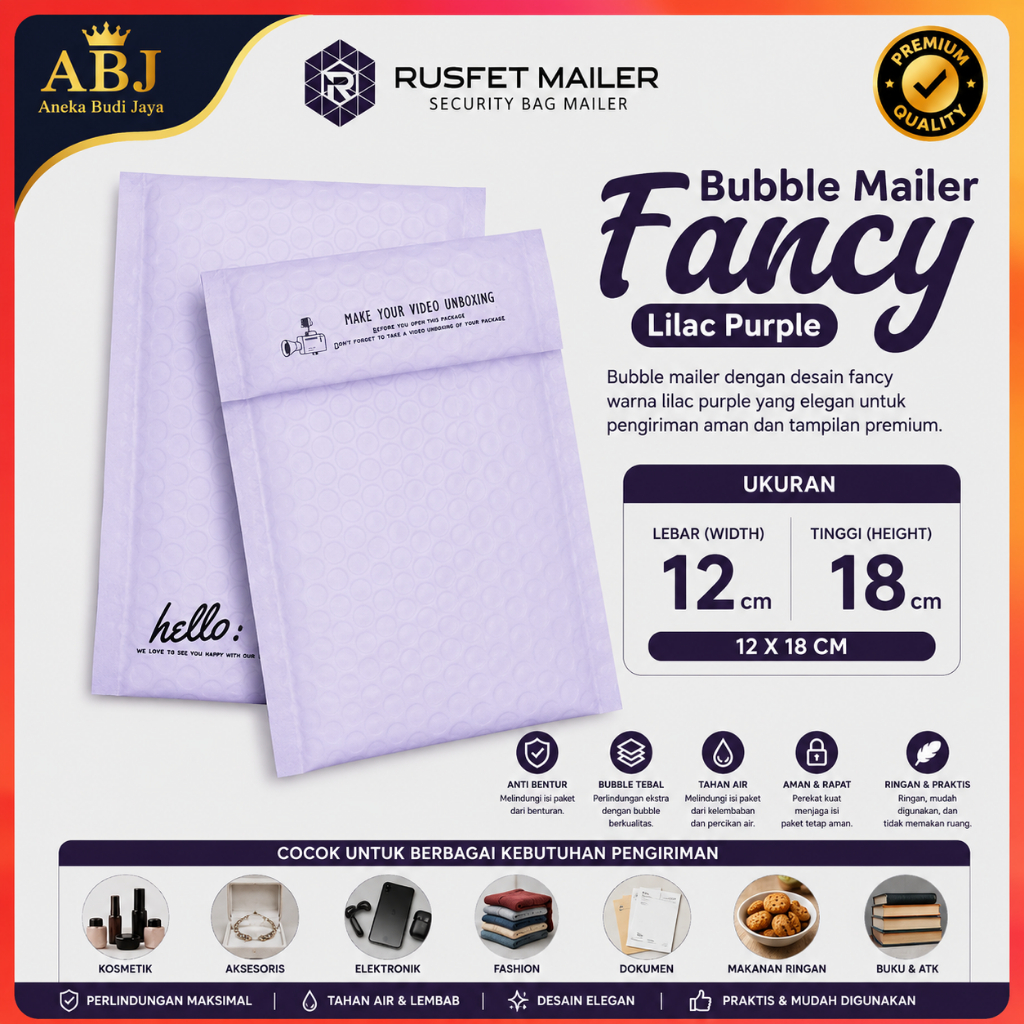 Amplop Bubble Lilac Purple 12x18 Rusfet Bubble Mailer Murah