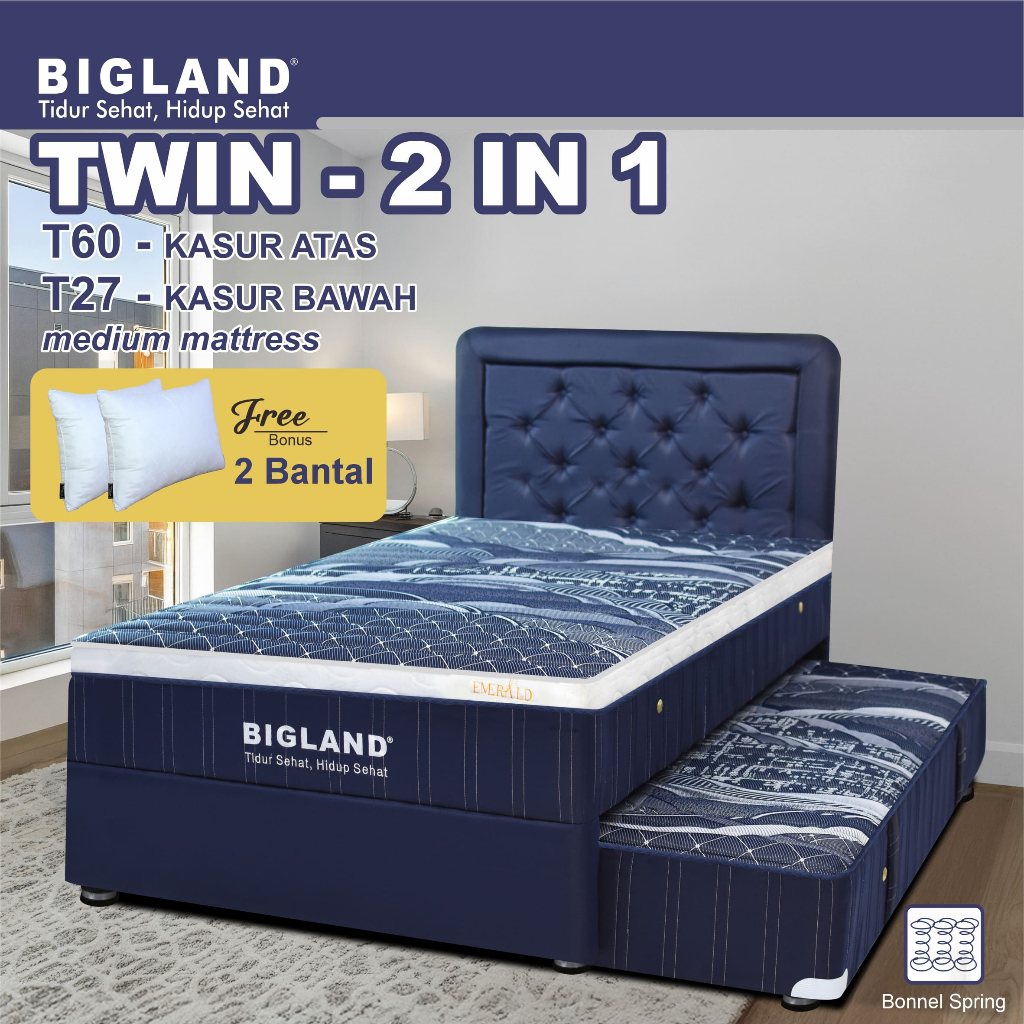 NEW BIGLAND (Official Surabaya) - Bigland TWIN 2 IN 1- Kasur Springbed Sorong, Kasur Kamar Anak,