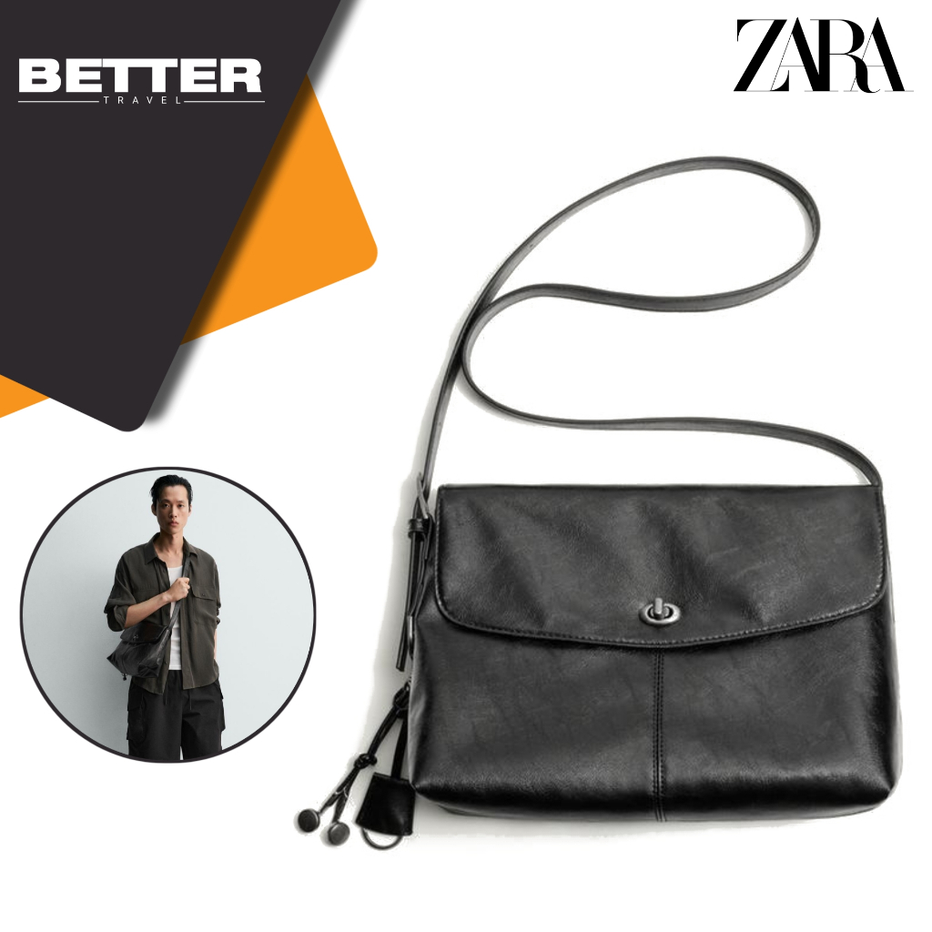 ZARA tas selempang pria crossbody bag messenger kasual formal