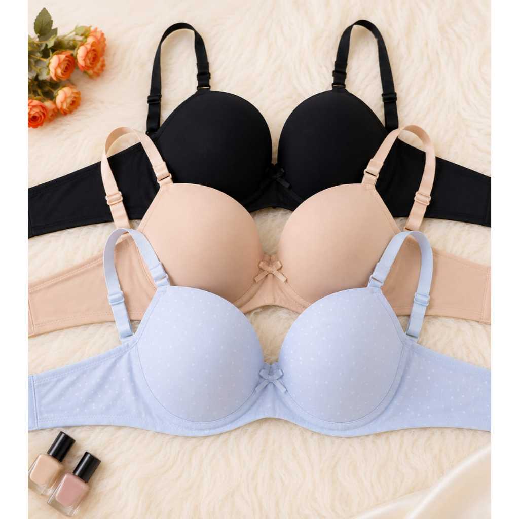 Bra Kawat Lentur Wanita Vivien Busa Tipis Tali Lepas Bra Harian Export Quality 34A 34B 38B - CN