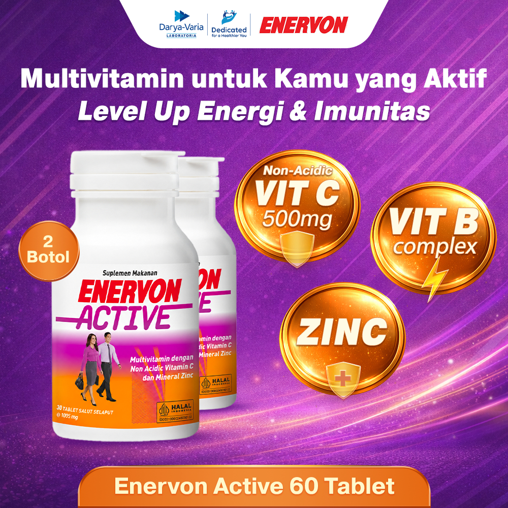 Enervon Active Vitamin C, B Complex, Zinc Isi 60 Tablet (2 Botol x 30 Tablet) - Suplemen Multivitami