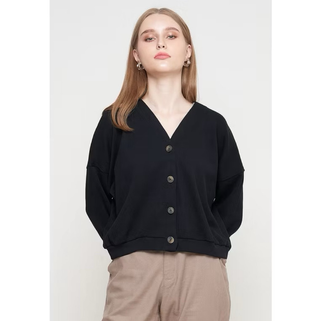 preloved Geela Official - Geela Cardigan Rib Super Black (G.6209) - Cardigan Wanita 70k