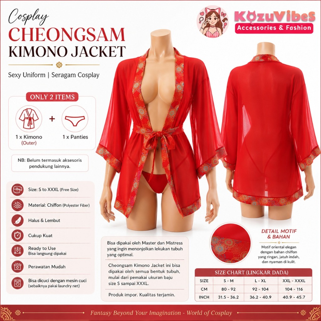 Kozuvibes Cosplay Sexy Uniform Seragam Cheongsam Kimono Jacket