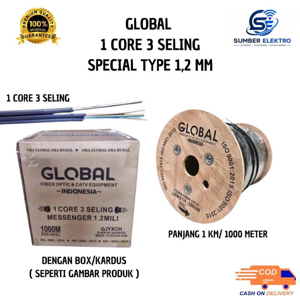 GLOBAL 1 CORE 3 SELING 1 KM | DROPCORE FIBER OPTIC FO 1 CORE 3 SELING 1000 METER