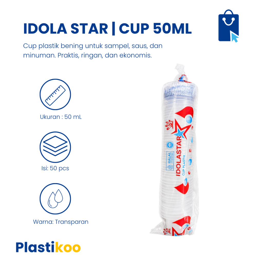 Cup Plastik Bening 50ml Idola Star Isi 50 Pcs | Gelas Plastik Kecil Transparan