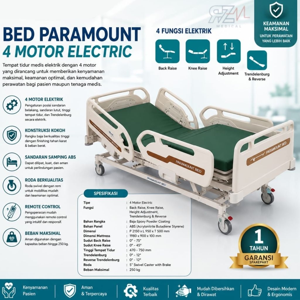 Bed Paramount 4 Motor Electric PA-6451 Bed Tempat Tidur Pasien Elektrik 4 Motor